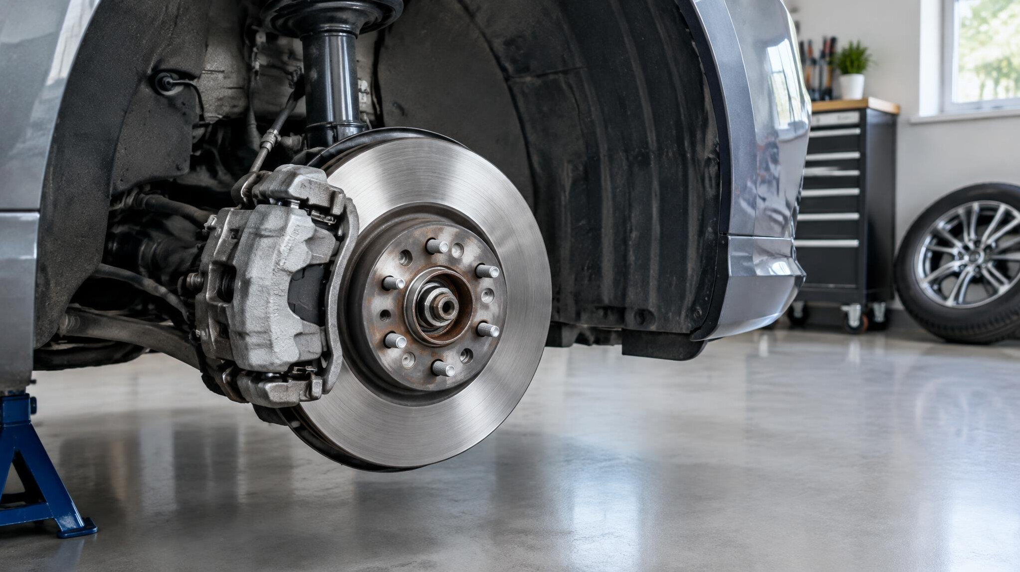 Car wheel and brake inspection in a workshop